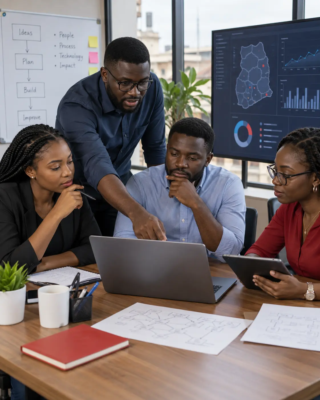 African technology professionals planning a practical digital system